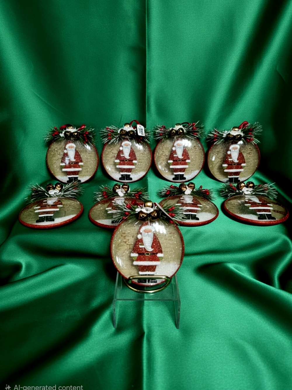 Vintage 2000,Pier 1 Imports "Old World Santa" set of 9 flat round ornaments NEW
